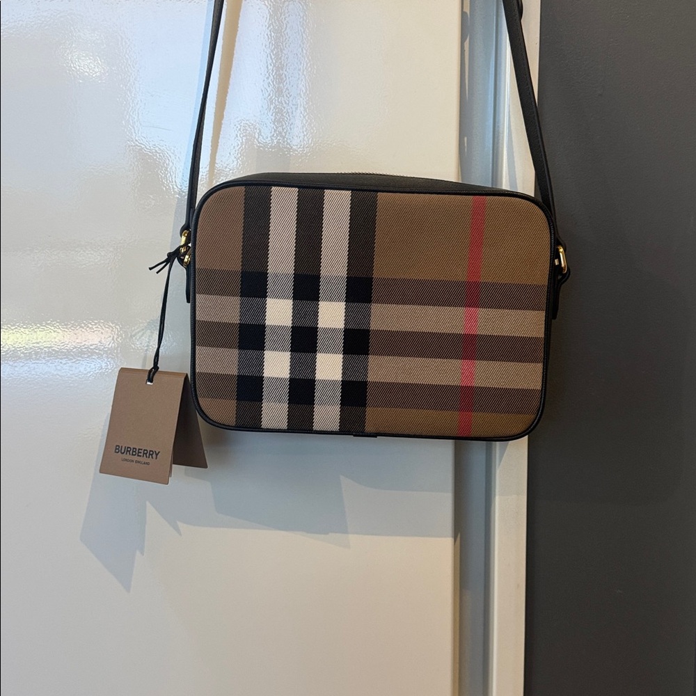 Burberry Tan and Black Plaid Shoulder Bag
